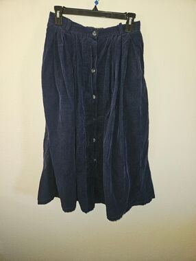 Outback Red Womans Vintage Dark Blue Courderoy Button Up Long Skirt Size 10